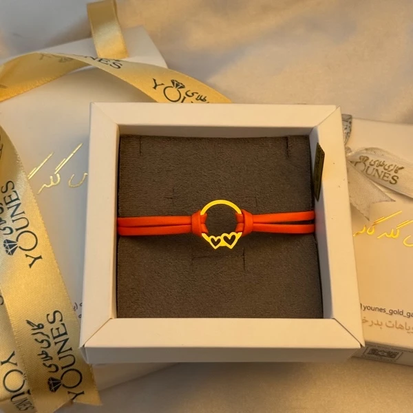 دستبند طلا چرم دولاین قلبی